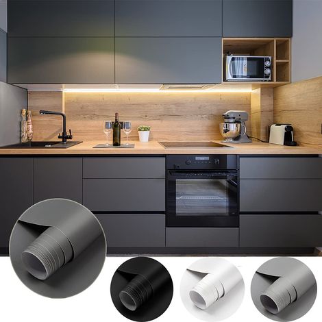 ZOLGINAH 2 Rouleau 61 x550cm Papier Peint Adhesif PVC, Épaissir Mat sans Bulles Papier Peint Auto-Adhésif pour Armoire de Cuisine Stickers Muraux Étanche Décor Table Placard Porte Gris Foncé (1/5)