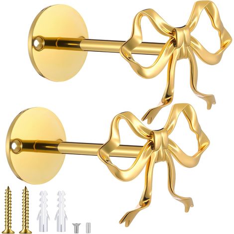 2 crochets attaches-rideaux métalliques nœud or murale attaches-rideaux nœud rideaux modernes or supports pour salon chambre bureau (1/5)