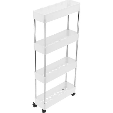 Étagère mobile à 4 roulettes, 4 étagères, blanche, 40,5 x 12,5 x 87 cm (1/5)