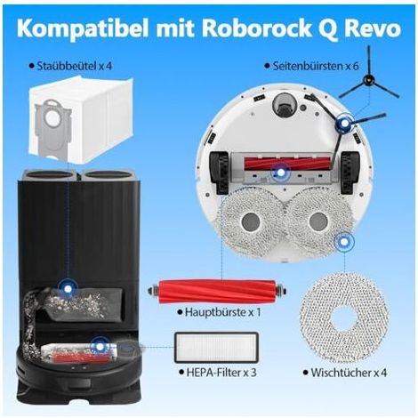 Kit de 20 pièces pour robot aspirateur : filtre HEPA, brosse principale et brosse latérale compatibles avec Roborock Q Revo P10 – couleur noire, taille standard (1/5)