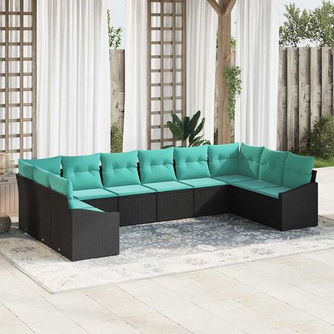 vidaXL Sofa Set mit Kissen 10 pcs Schwarz Poly-Rattan (1/5)