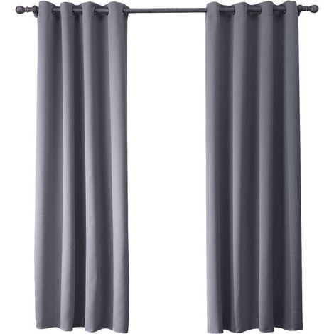UlisemRideau Salon Occultant Isolant Thermique Rideaux à Oeillets Solid Lourd Décoration de Fenêtre pour Chambre, Bloquer Lumineux & Froid Prêt à Poser, L 132 x H 160 cm, Gris, 2 Panneau (1/4)