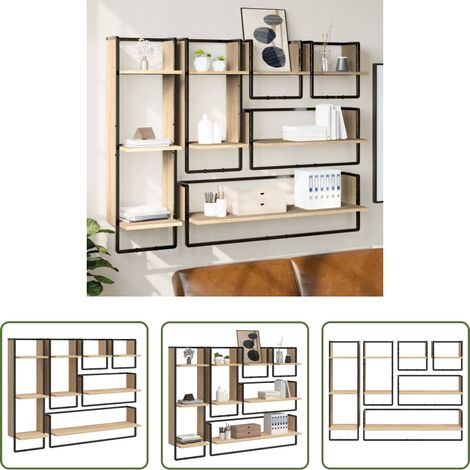 Wandregal Set - 6-tlg. Wandregal-Set mit Stangen Sonoma-Eiche Holzwerkstoff (1/5)