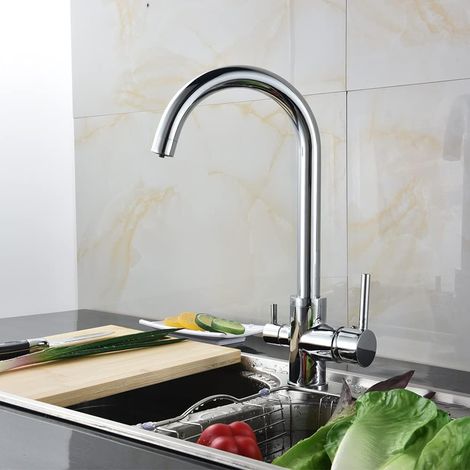Rubinetto da cucina a 3 vie, rubinetto da cucina per sistema di impianto osmosi, filtro dell'acqua 3 in 1, rubinetto in acciaio inox con 2 leve