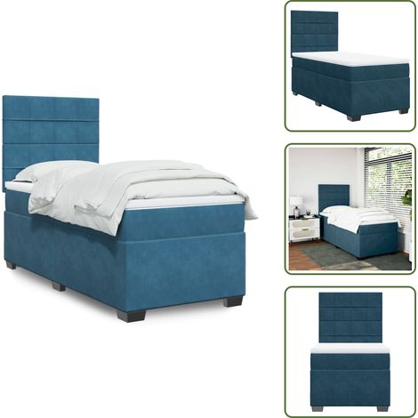 Boxspringbett mit Matratze Blau 100x200 cm Samt - Boxspringbett - Samtbett - Doppelbett - Blau - Liegefläche 100x200 Cm (1/5)