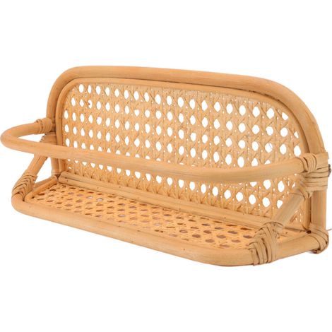 Handgefertigtes Wandregal aus Rattan. Robustes, natürliches Wandregal aus Rattan zur Aufbewahrung in Bad, Küche und Wohnzimmer.