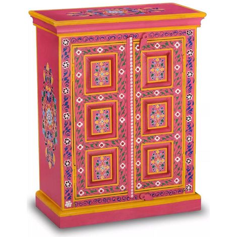 Credenza a buffet mobile contenitore in legno massello di mango dipinto a mano in rosa 4402024