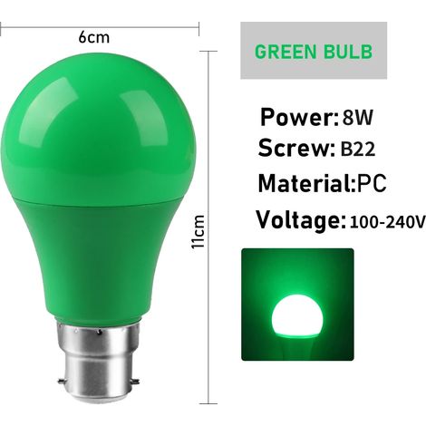 Ampoule LED B22 verte (lot de 15) pour éclairage de scène, couleur variable, sans scintillement. (1/2)