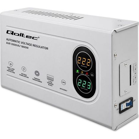 Estabilizador automático de voltaje Qoltec AVR 3000VA  1800W  Compacto  Transformador toroidal