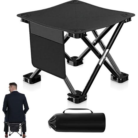 Tabouret De Camping Pliable - Repose-Pieds De Camping - 13 Pouces - Pour Pique-Nique Plage Randonnée Pêche - Noir - 1 Pièce (1/3)