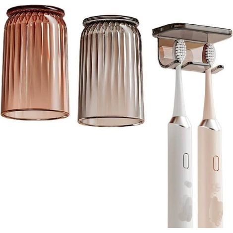 Portaspazzolino da parete per bagno e WC - Portaspazzolino senza trapano (carminio + grigio elegante)