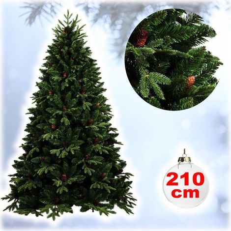 TrAdE Shop Traesio - Albero Di Natale Folto Artificiale 210cm Verde Con Pigne 900 Rami Base A Croce -