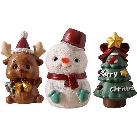 3 figurines en résine Noël, lot de 3 petites statues décoratives, ornements festifs pour cadeaux, décoration sapin & maison, collection miniature artisanale. (1/4)
