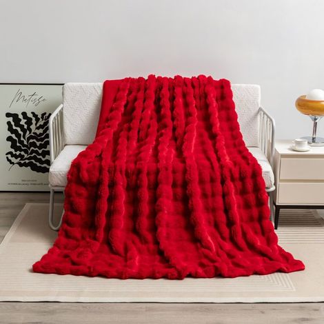 Extra weiche und flauschige Kunstfelldecke, 127 x 152 cm, doppelseitig, leichtes Mikrofaser-Fleece, geeignet für Sofas und Betten - reinweiß.