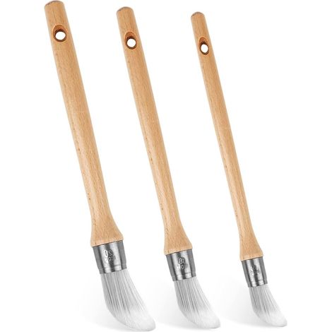 Pack of 3 Round Paint Brushes, Pointed Fine Paint Brush, Window Frame, Paint Brush, Nylon Brush, Stainless Steel Bow, Ring Brush for Windows and Doors, Profiles with Oil and Water Based Paints (1/5)