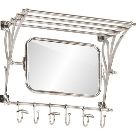 Wandgarderobe mit Kleiderhaken & Spiegel Aluminium