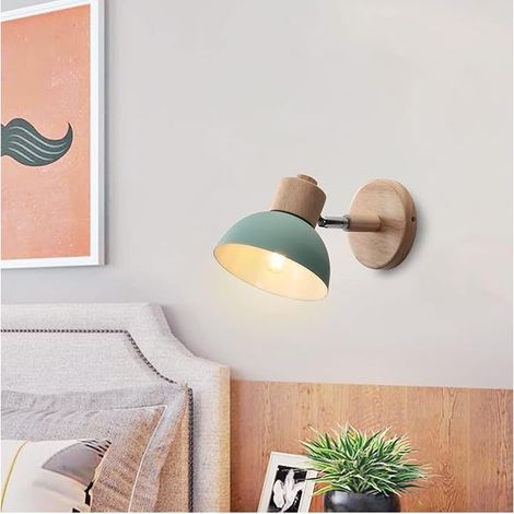 Applique Murale Industrielle Vintage Vert 15cm - Lot de 2 - Lampe Murale Réglable en Bois et Métal - Décoration Murale Élégante, Douille E27, Idéal pour Salon, Chambre, Couloir ou Restaurant (1/5)