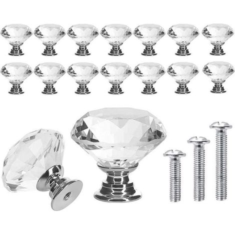 16PCS Bouton de Meuble Cristal,Poignée Bouton de Porte Placard Meuble Tiroir,Diamant de Verre Cristal Transparent (1/3)