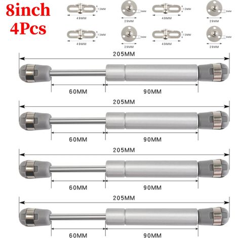 Vérins à gaz pour porte de placard (8 pouces, 4 pièces, argent) 100 N/10 kg, support de couvercle à ressort à gaz, amortisseurs à gaz, charnière hydraulique pour placard de cuisine (1/5)
