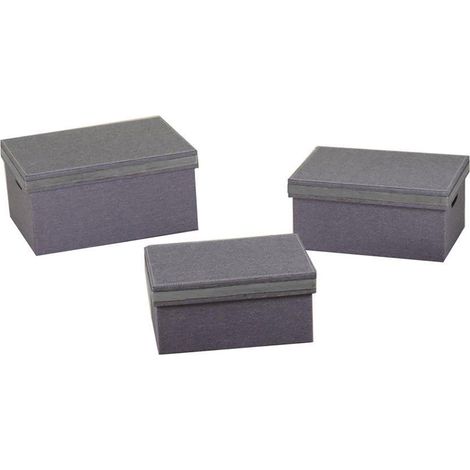 Set 3 Scatole in Tessuto grigio e argento rettangolare
