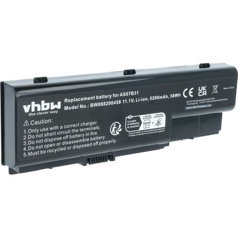 vhbw Akku kompatibel mit Acer Travelmate 7530, 7530G, 7730, 7730G Notebook (5200 mAh, 11,1 V, Li-Ion) (1/5)