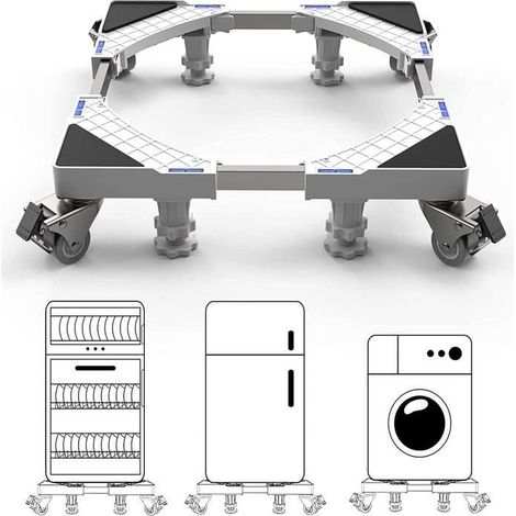 DEWEL Support de machine à laver avec 4 Roues Base de Réfrigérateur de lave-linge et sèche-linge Réglable en longueur 45cm-69cm (1/4)