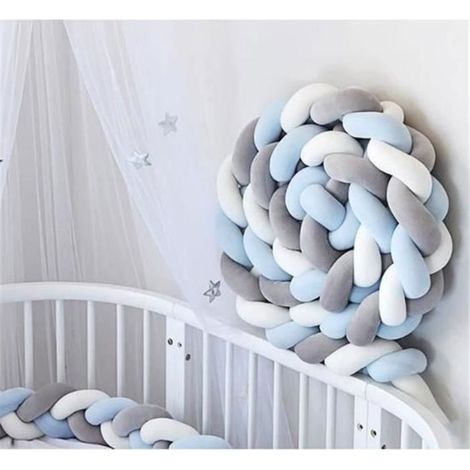 Tour de Lit Coussin Serpent 3M - Blanc+Gris+Bleu - Pare-chocs Tressé en Velours et Coton PP (1/2)