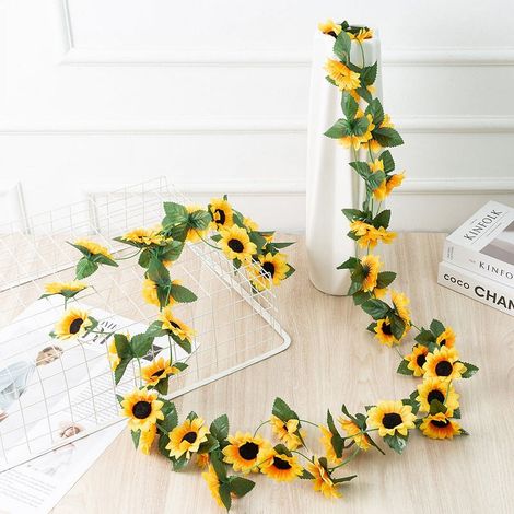 Guirlande De Tournesols Artificiels - 2,5 M - Faux Fleurs En Soie Avec Feuilles Vertes - Décoration Intérieure Extérieure Mariage Fête Bébé Jardin Atelier - 1 Pièce (1/5)