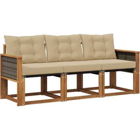 Outdoor Sofa Set with Cushion 3 pcs Natural and Beige vidaXL