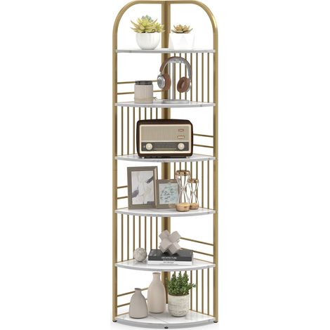 COSTWAY Scaffale Angolare Libreria Mobile Espositore Portaoggetti Organizzatore Divisorio Stoccaggio Multiuso Mensola Verticale Soggiorno Camera Da Letto Legn (1/5)