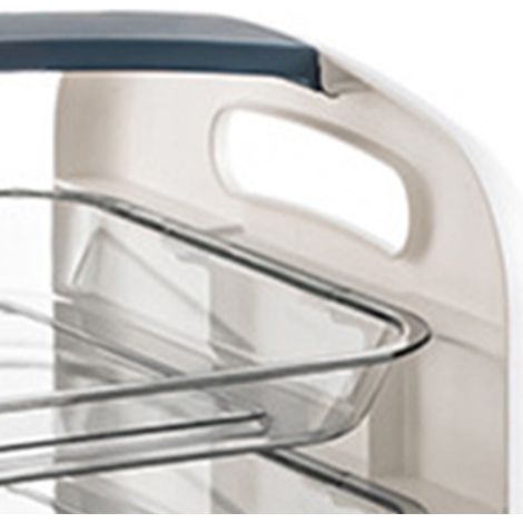 Étagère de préparation des plats à quatre niveaux avec tiroir intégré, en plastique bleu. Étagère de rangement pour la cuisine, idéale pour la préparation des légumes. (1/5)