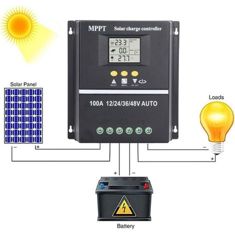 100 A Régulateur de charge solaire MPPT 12 V 24 V 36 V 48 V Écran LCD Batterie Régulateur intelligent Max 100 V Entrée double USB (1/5)