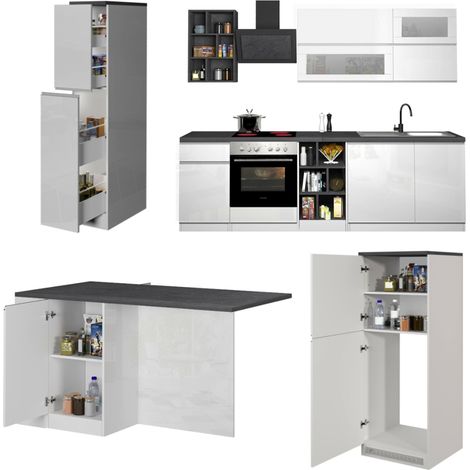 Dmora - Komplette Küche Bastien, modulares Küchenset, modulare Küche mit mehreren Elementen, 100 % Made in Italy, glänzendes Weiß und Schiefer, mit verstärkter Verpackung