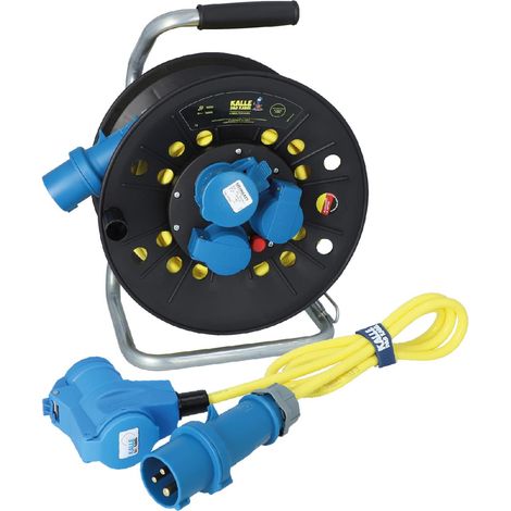 Kalle Campingkabeltrommel CEE 230V 16A 2,5mm² Extreme Signal Gelb IP44 25 Meter Kabeltrommel + Anschlussleitung mit Winkelkupplung 1,5m