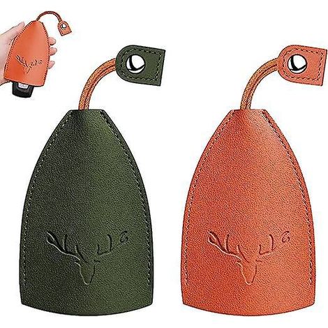 lot De 2 (orange + Vert), Porte-cls De Voiture En Cuir, Porte-cls Portable En Cuir Pu Impermable De Grande Capacit Pas Facile De Tomber Et De Pro (1/5)