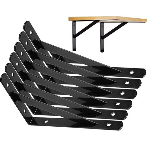 APEX Étagère murale, lot de 6 pièces, 15 x 9,5 cm, support métallique triangulaire à 90 degrés, robuste, noir. (1/5)