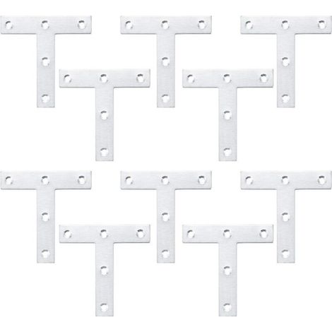 Supports en Forme de T, Plaque de Réparation Plate, Supports d'angle en Acier Inox, Plaques de Fixation Plates Droites pour Réparation de Fixation des Meubles de Jonction (10 Pièces, 80x80x1,5 (1/5)