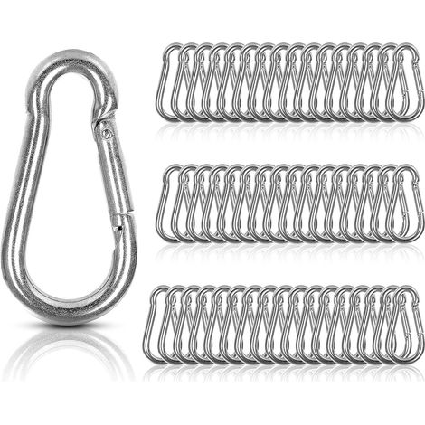 MIVIDE 50 Stück Edelstahl-Federkarabiner, rund, silberfarben, 5 cm, mit automatischer Verriegelung, für Camping, Wandern, Angeln, Bootfahren, Hundeleinen und Schlüsselanhänger (1/5)