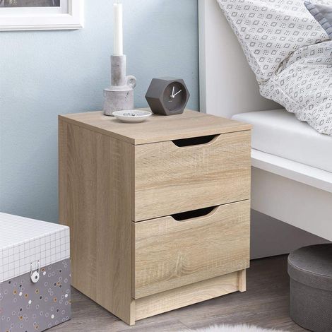 Table de Chevet Chambre à Coucher, Armoire Commode 2 tiroirs Poignée à Fente Design Moderne en Bois MDF Meubles Maison Taille 50 x 40 x 40 cm (Chêne) (1/5)