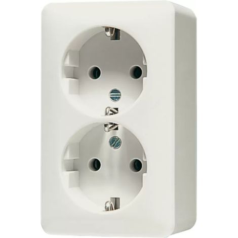 Jung SCHUKO®-Zweifach-Steckdose, 16 A 250 V , 47 mm, AP 600, weiß 6020 A (1/2)