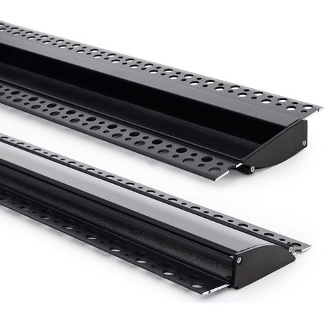 Aluminiumprofil Einbau für Gips/Stuckdecke 2m für LED Streifen bis 12 mm Schwarz 2 m Transparente
