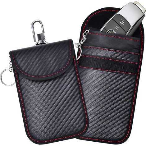 Anti-RFID Car Key Case, 2 Pcs Anti-RFID Car Key Pouch, Signal Theft Protection, Hacking Protection, Car Key Signal Blocker (Carbon Fiber Texture) (1/5)