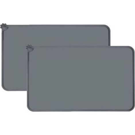 Lot de 2 tapis d'alimentation imperméables en silicone pour chien et chat, tapis gamelle gris 47 x 30 cm, accessoire de nourriture pour animaux de compagnie (1/5)