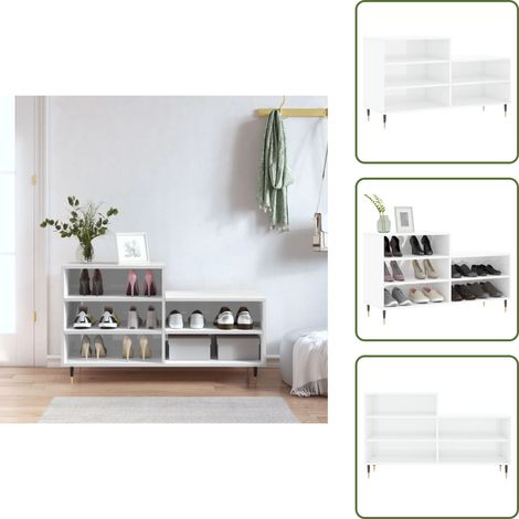 The Living Store Schuhregal Hochglanz-Weiß 102x36x60 cm Holzwerkstoff - Schuhschrank - Schuhregal - Holzwerkstoffmöbel - Weißer Schrank - Garderobe (1/5)