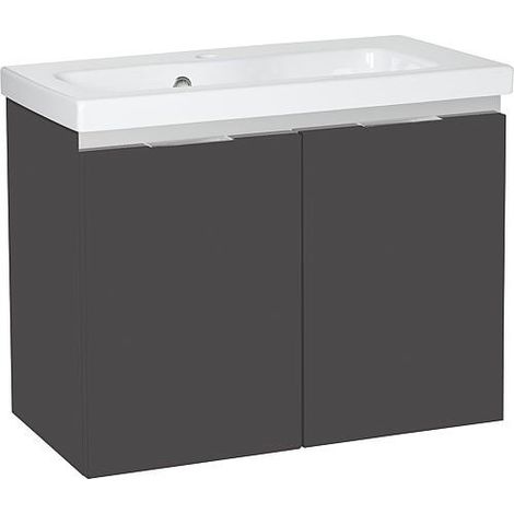 Meuble sous-vasque + vasque céramique EOLA anthracite brillant 2 portes 710x580x380mm (1/3)