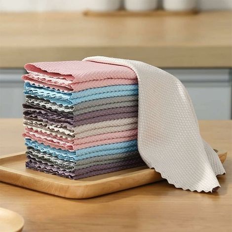 Chiffons en microfibre, lot de 10, 25 x 25 cm, écologiques et réutilisables, pour nettoyer les vitres de voiture et de cuisine. (1/4)