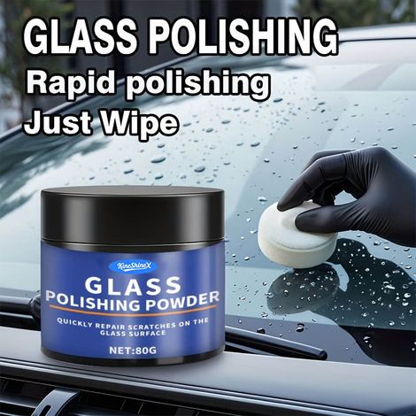 KineShineX Autoglas-Polierpulver reinigt Windschutzscheiben und Rückspiegel, entfernt Ölfilme und kleinere Kratzer. (1/5)