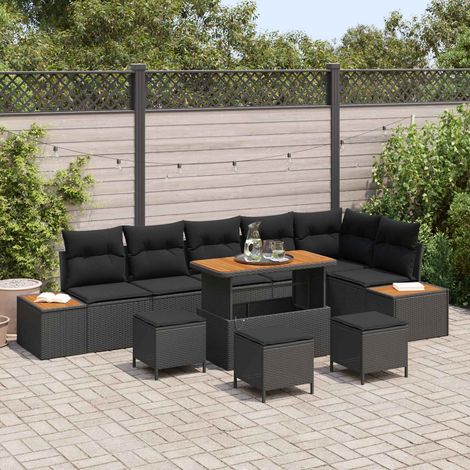 vidaXL Ensemble de canapé de jardin 10 pc 9-Nombre de places Noir (1/5)