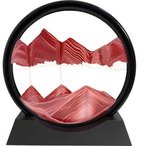 Peinture de Sable Mobile - Cadre Sablier, Images de l'art du Sand en Mouvement, Sable Dynamique dans un Verre Rond, Paysage pour le Bureau Maison Décoration(Rouge, 12 Pouces) (1/5)