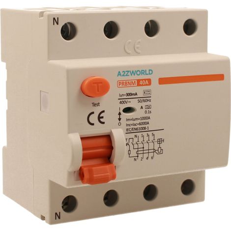 RCCB Interruttore Differenziale Puro Tipo A 3P+N 4M 6000A 300mA AC 400V IP20 IEC61008-1 PR8NM, Corrente Disponibili 25A 40A 63A  (40A)